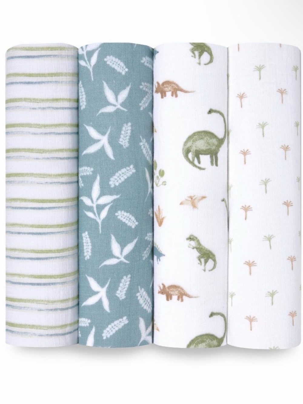 Aden+anais Dinosaur & Nature Muslin Swaddle Set - Green, Teal, White NWT
